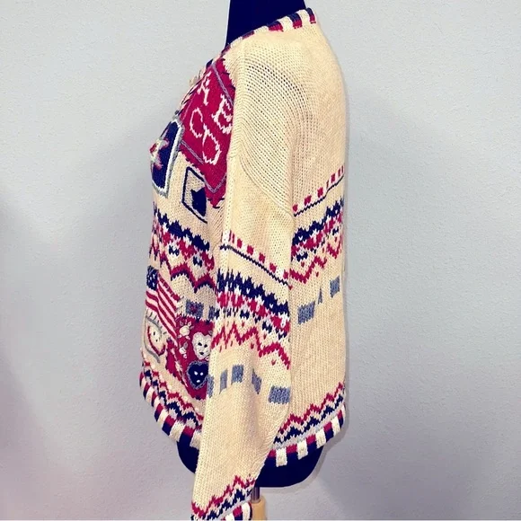 Women’s vtg Heirloom Collectibles teacher Americana cardigan sweater sz L - Picture 7 of 11